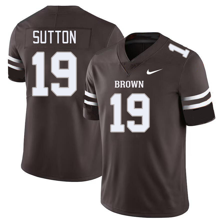 Men-Youth #19 Hayes Sutton 2023 Brown Bears College Football Jerseys Stitched-Brown